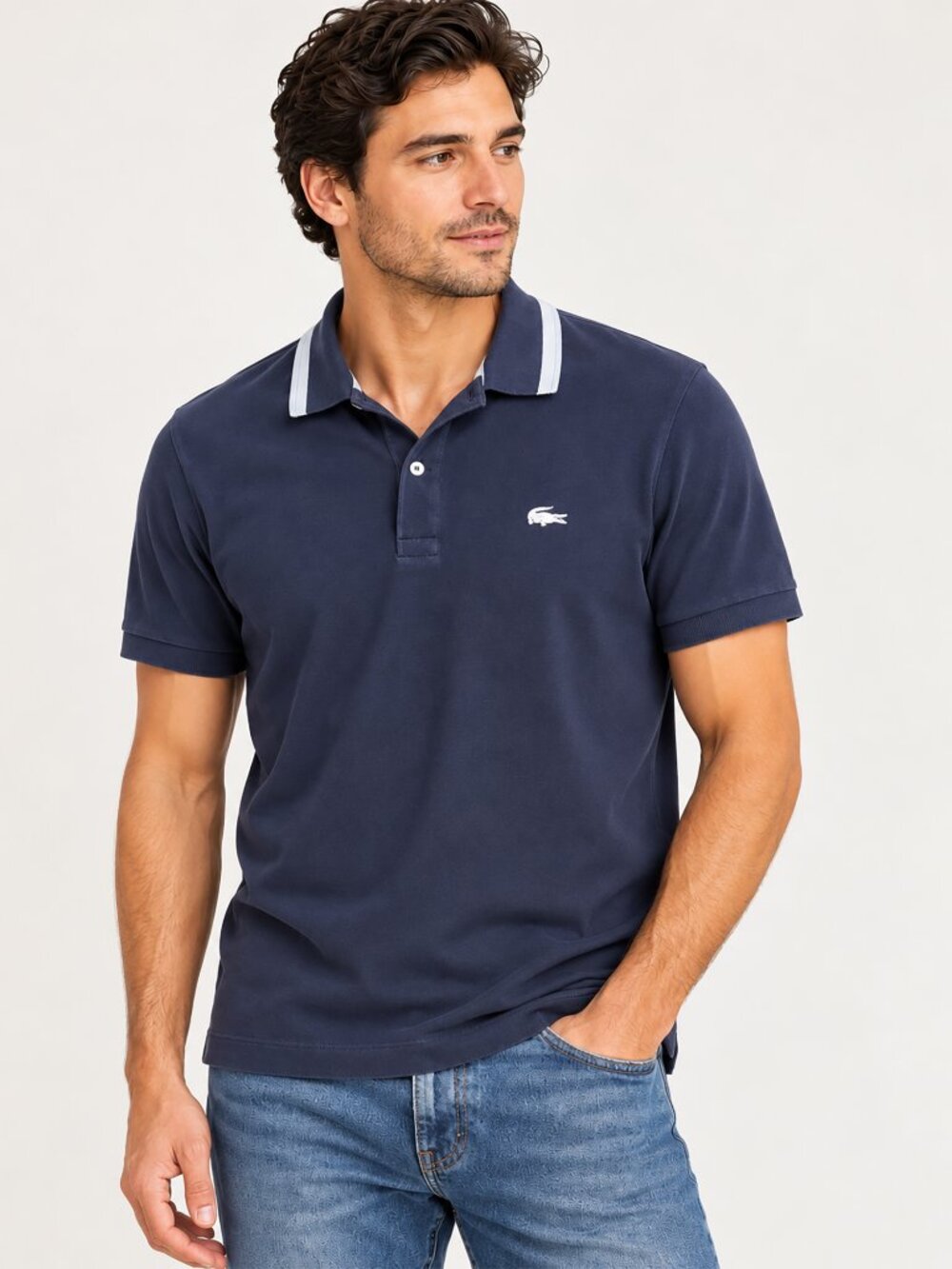 Lacoste Men’s Navy Blue Regular Fit Polo Shirt Size M Cotton Crocodile Logo